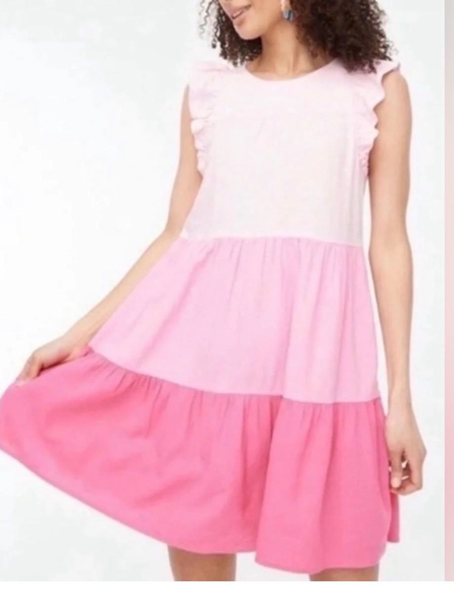 J.Crew Pink Ombre Colorblock Linen Tiered Mini Dress Size 8